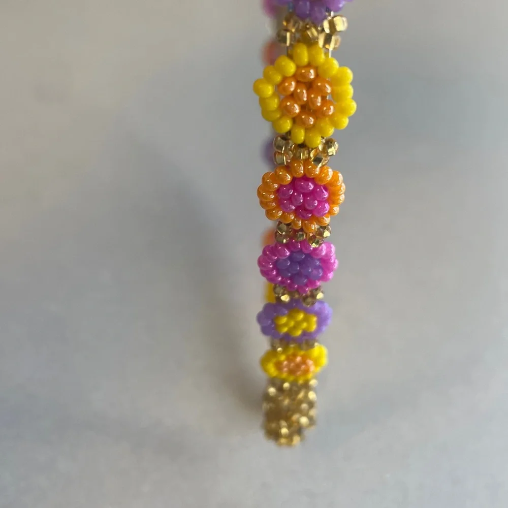 Beaded Floral Headband in Yellow, Pink & Purple